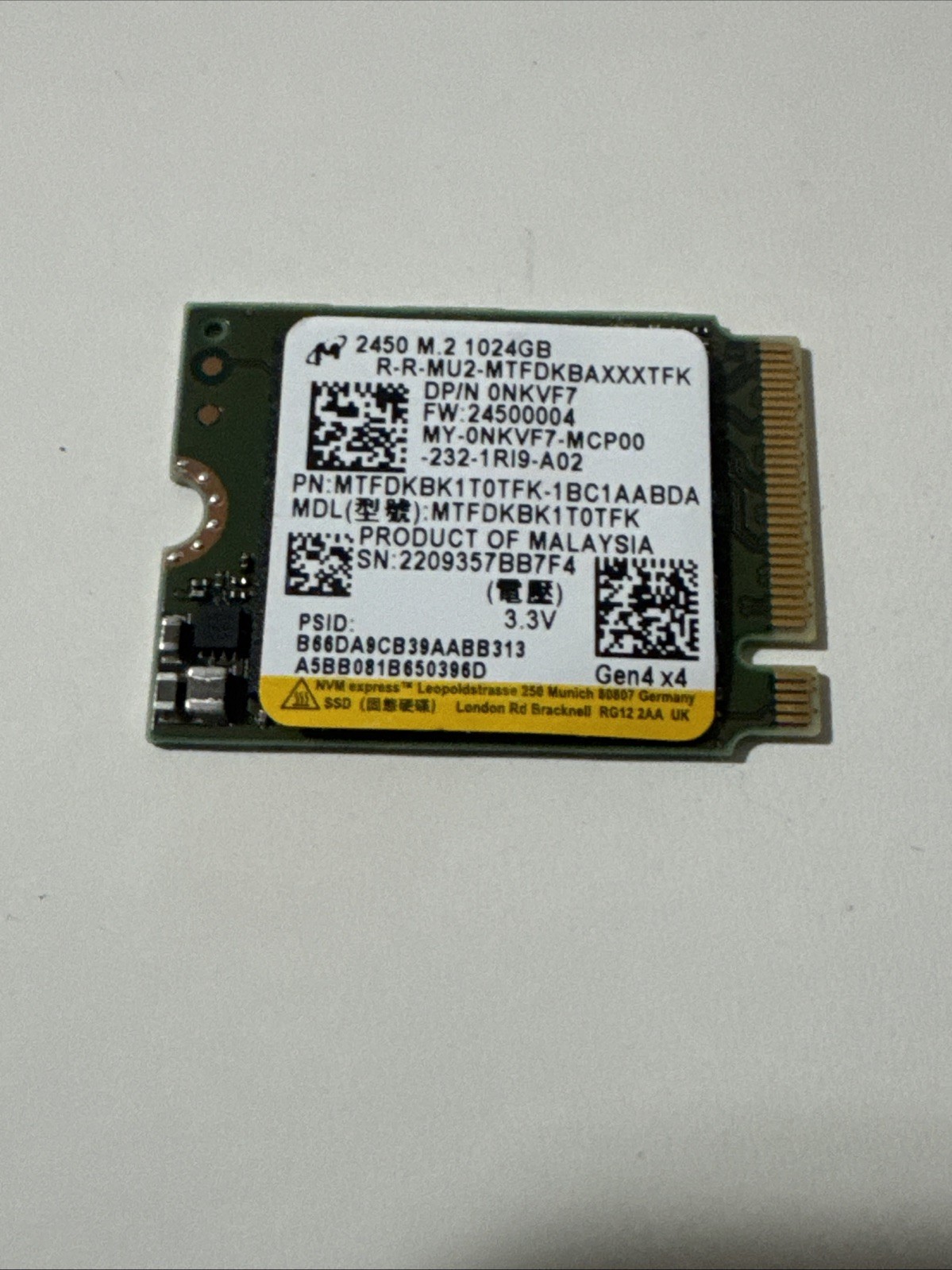 Micron 2450 M.2 2230 SSD 1TB NVMe PCIe 4.0 (MTFDKBK1T0TFK) US Formatted