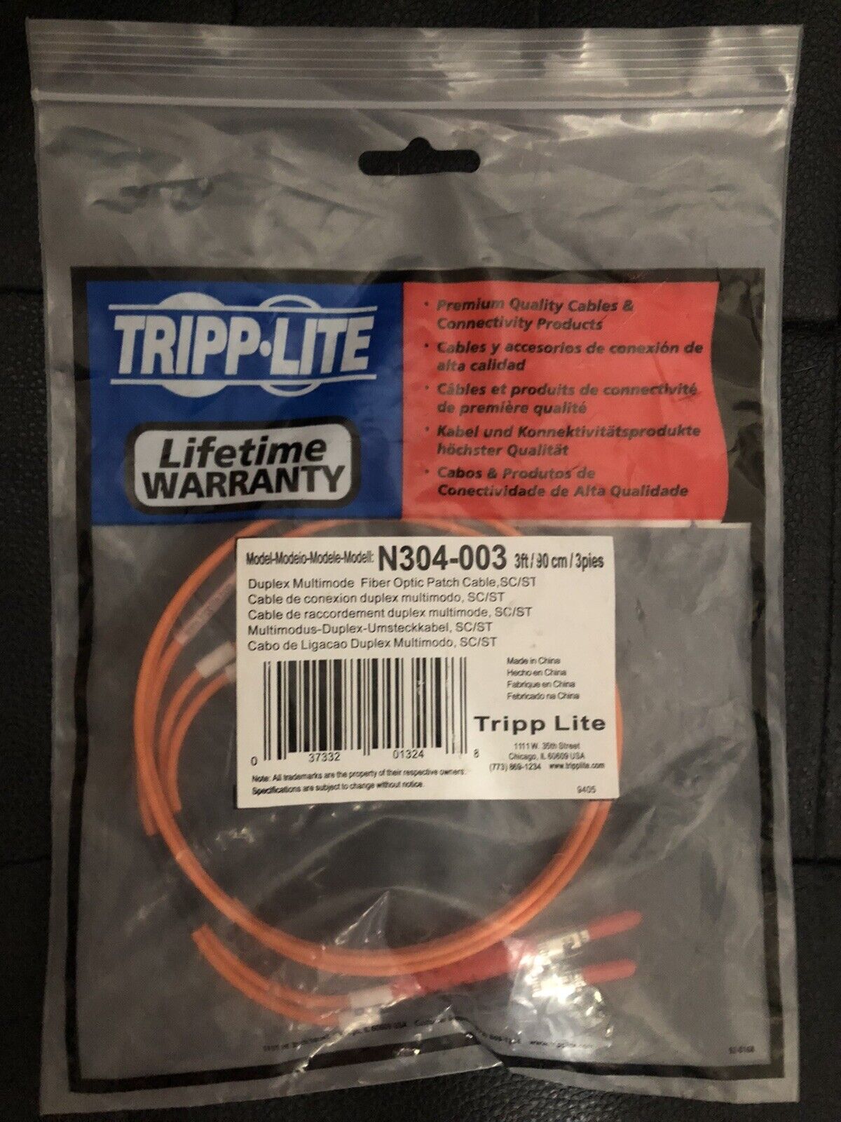 NEW TRIPP LITE N304-003 Duplex Multimode 3 Ft 90cm Fiber Patch Cable SC/ST 3ft