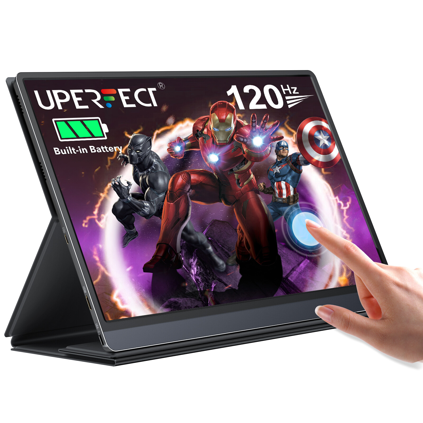 UPERFECT 15.6" 120Hz Touchscreen 1080P FHD HDR Screen HDMI USB C Battery Display