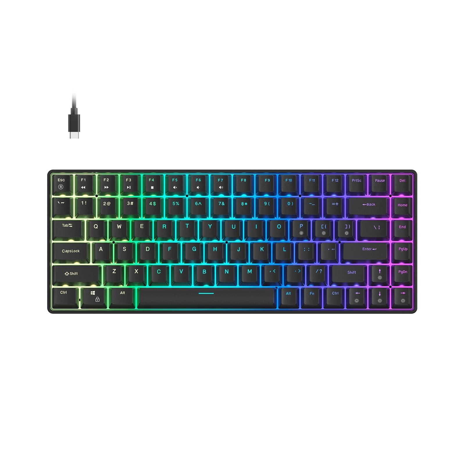 HKMS93 Mechanical Gaming Keyboard Compact 75% HotSwappable Blue Switch Black