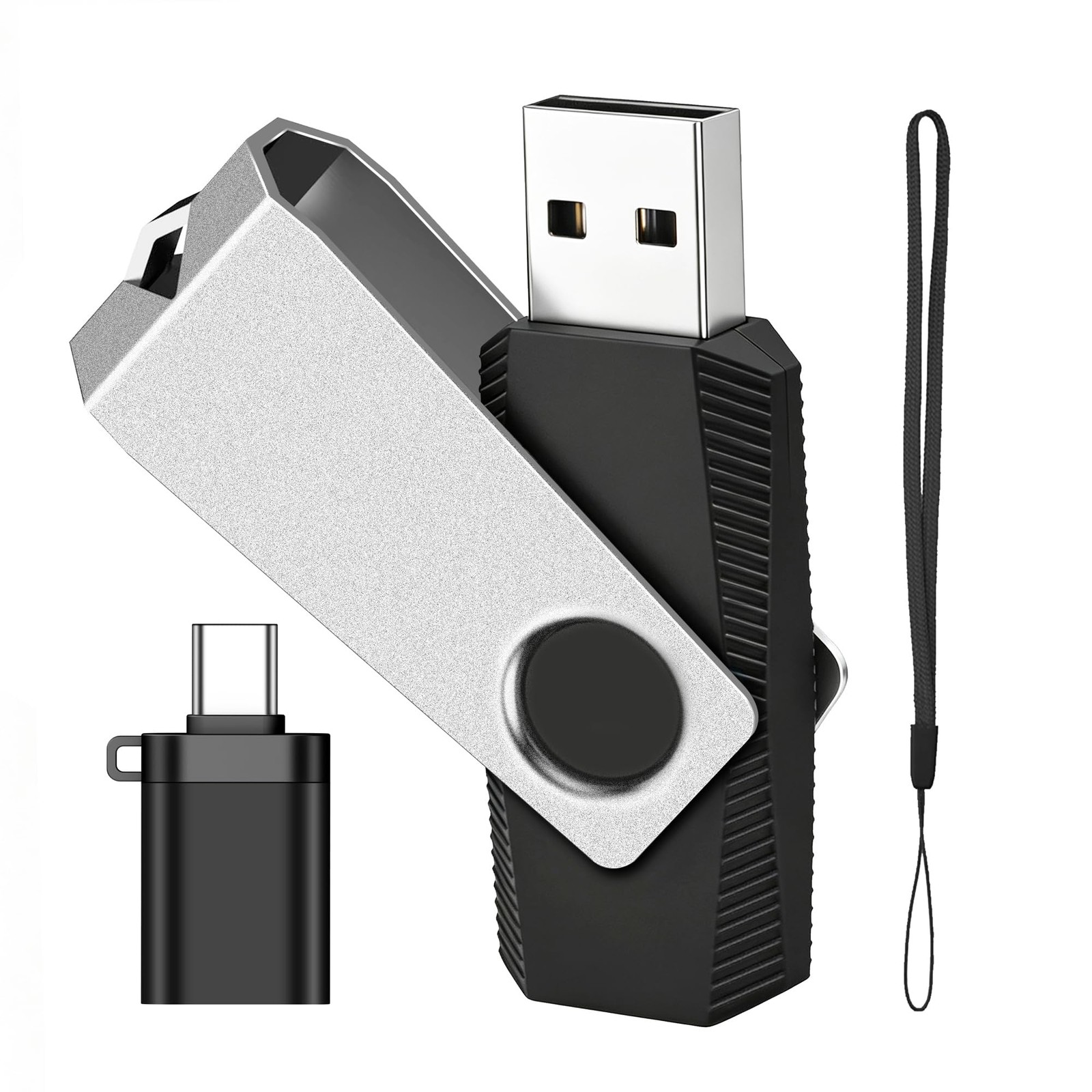 64GB USB2.0 Flash Drive for Storage, Rotating Design, Black