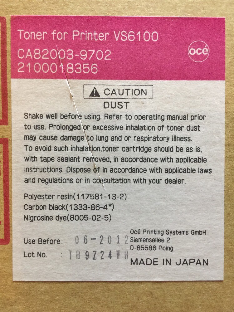 Oce VarioStream 6100 Toner Black (VS6100) - Oce CA82003-9702 - 2100018356 NIB