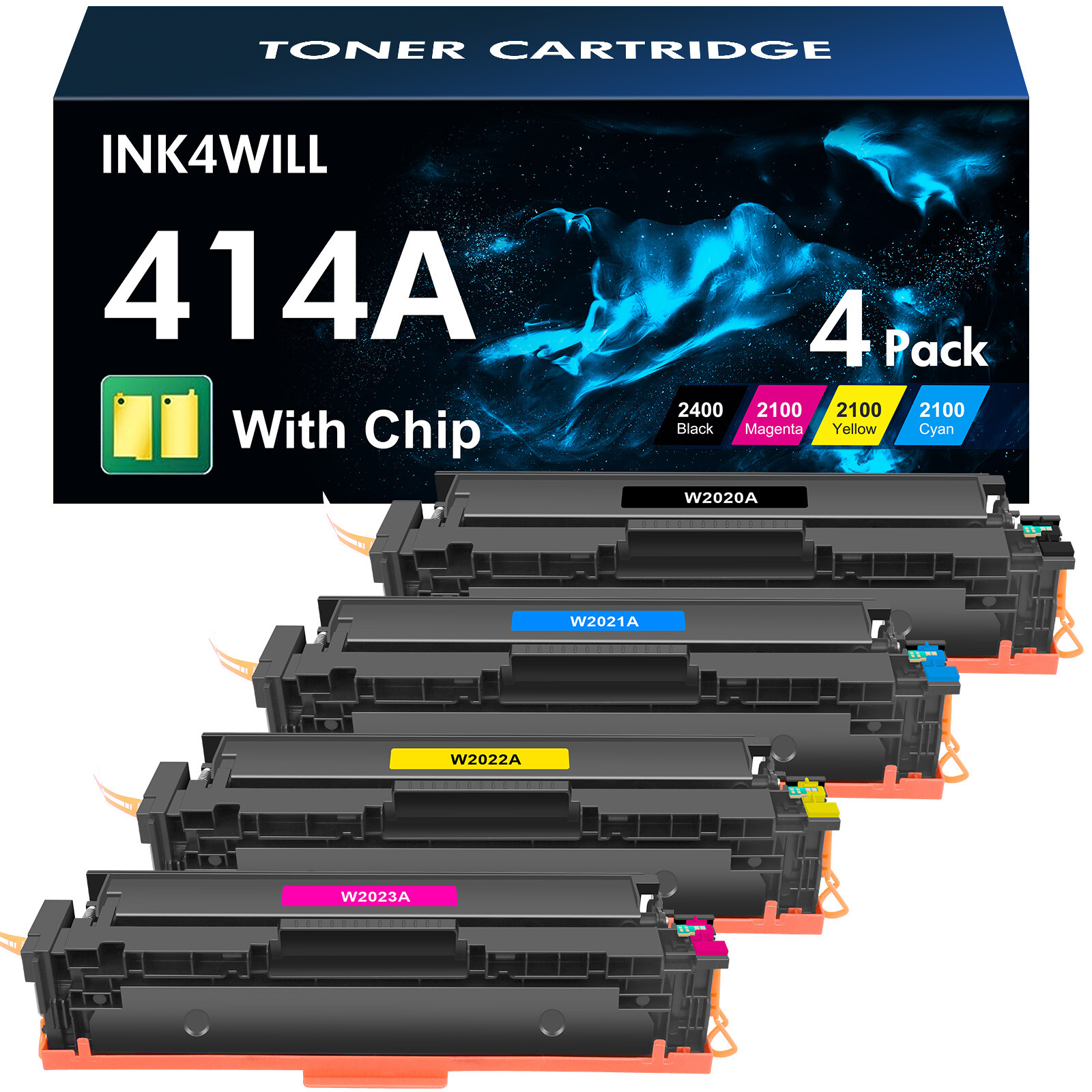 With Chip 4x W2020A Toner Cartridge For HP 414A Laserjet Pro MFP M454dw M479fdw