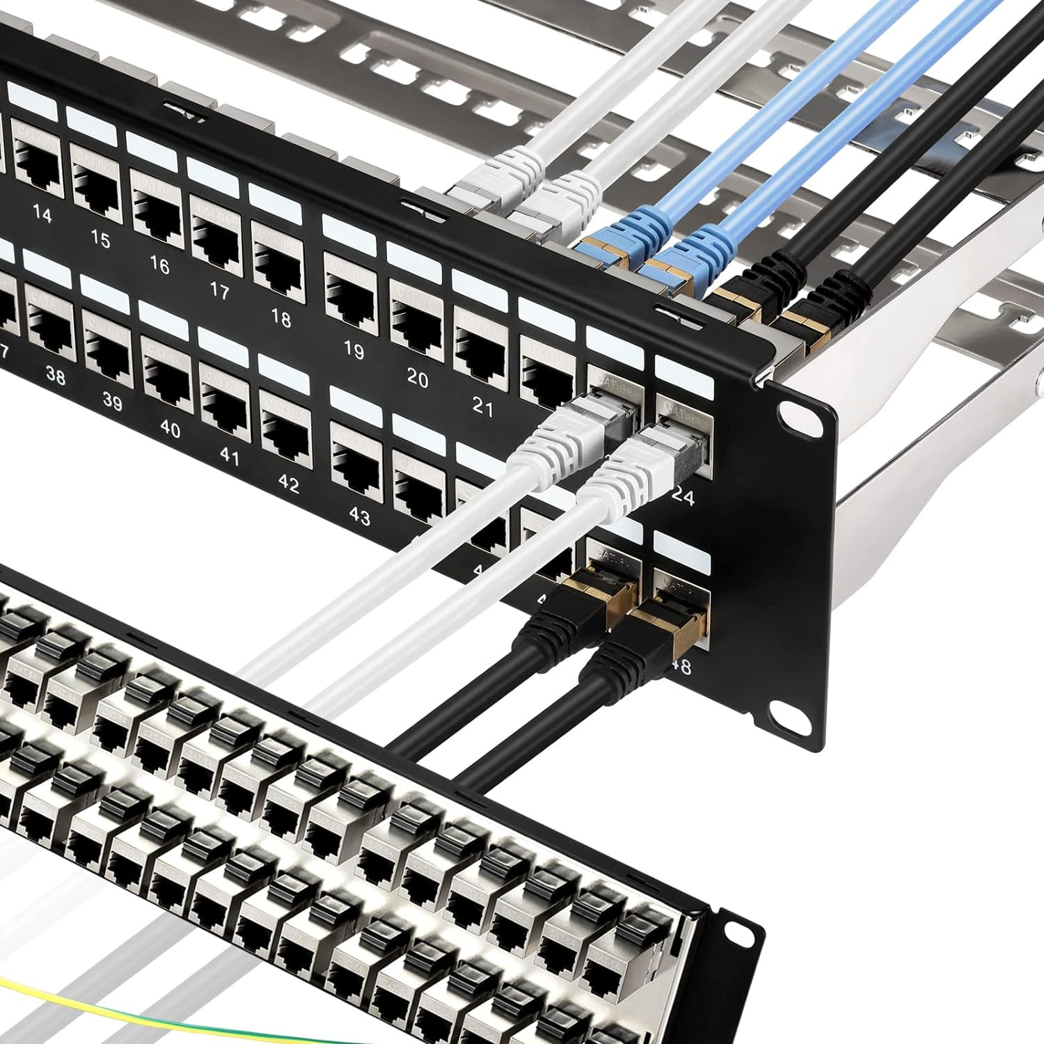 Patch Panel 48 Port Cat6A with Inline Keystone 10G Support, Coupler Patch Panel