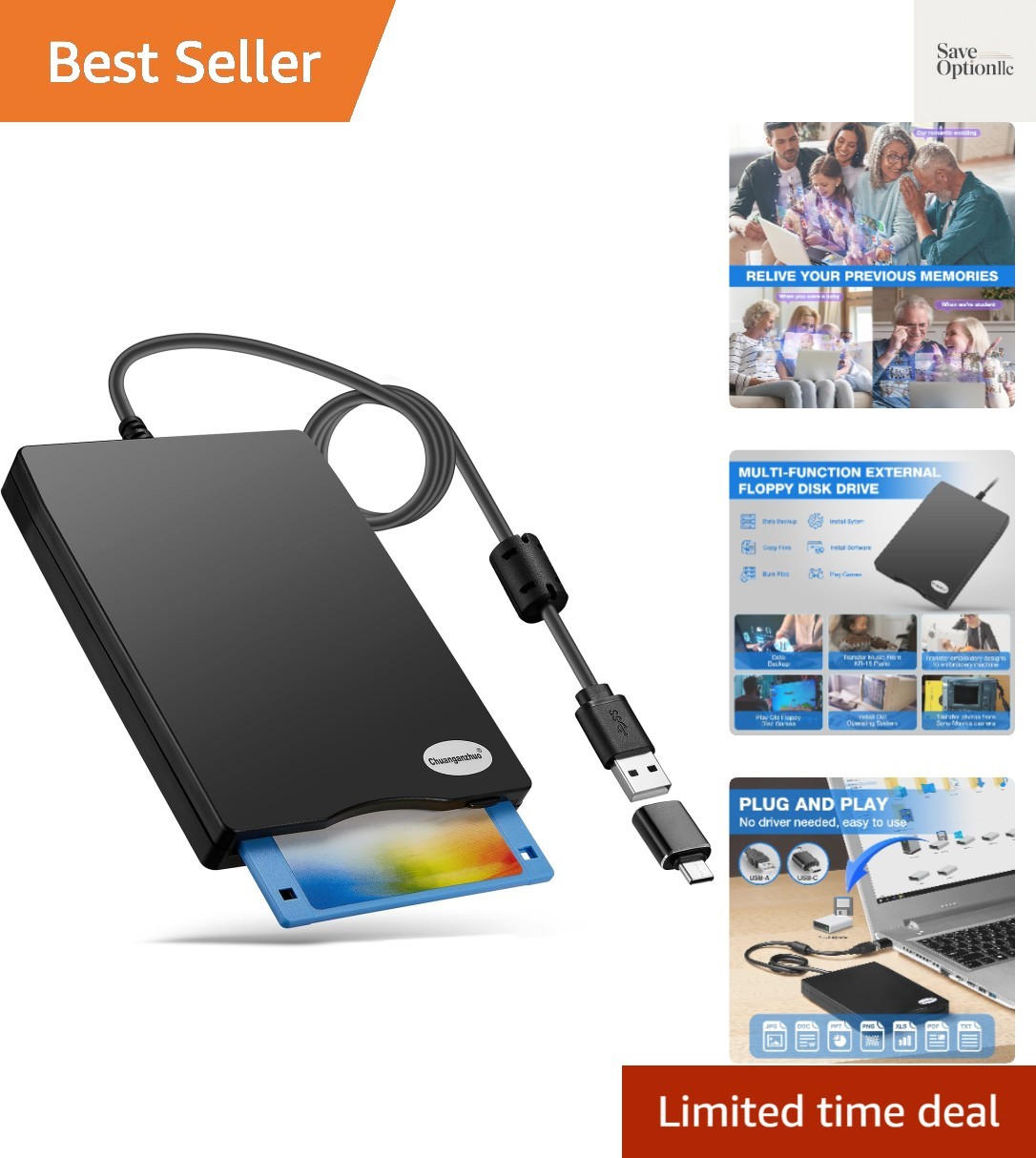 Compact 1.44MB External USB Floppy Disk Drive for Windows - Easy File Retrieval
