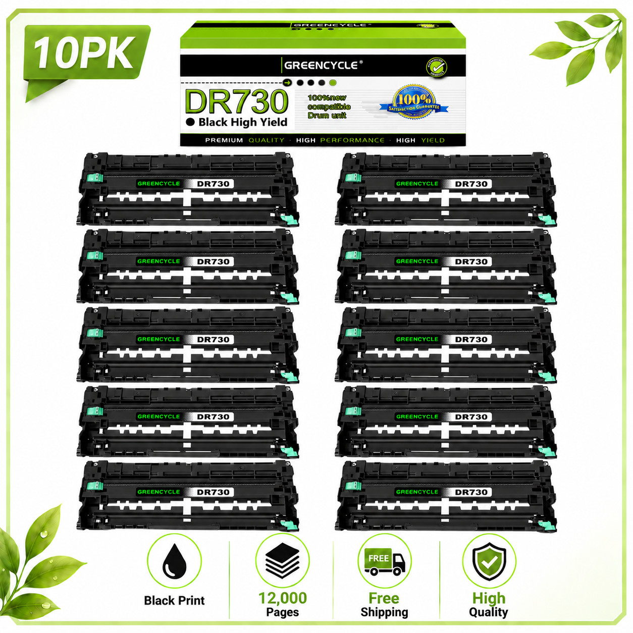 10 Pack DR730 Drum Fits for Brother DCP-L2510D L2530DW HL-L2395DW MFC-L2750DW XL