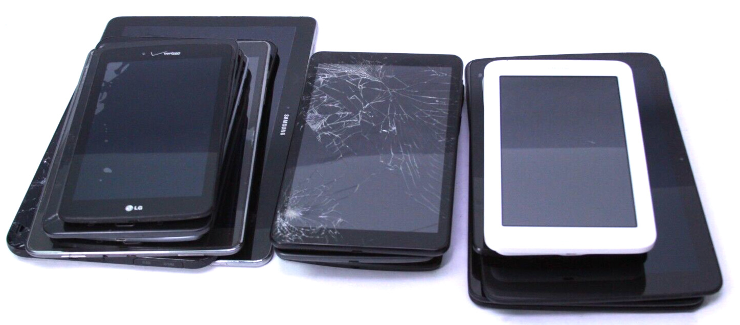 Lot of 18 Samsung LG Tablets  Powers on but has Bad Screens or Broken Screens