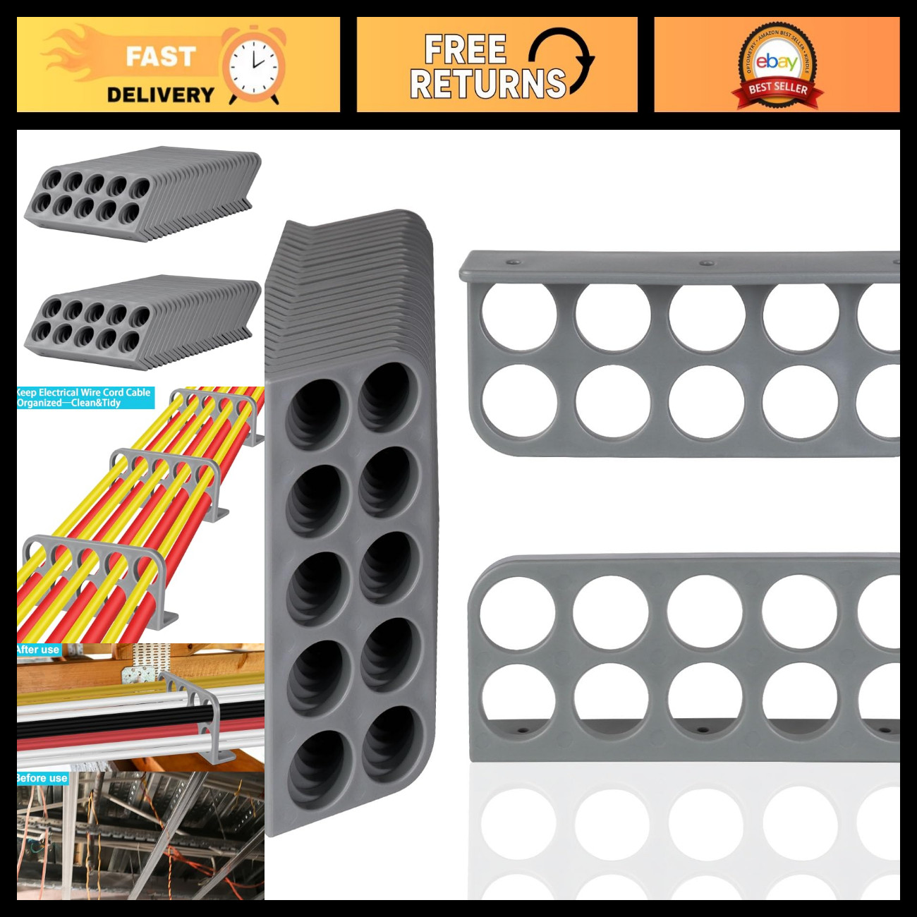 50-Pack Cable Chase Wire Brackets, Support Organizer for Neat Cable Management