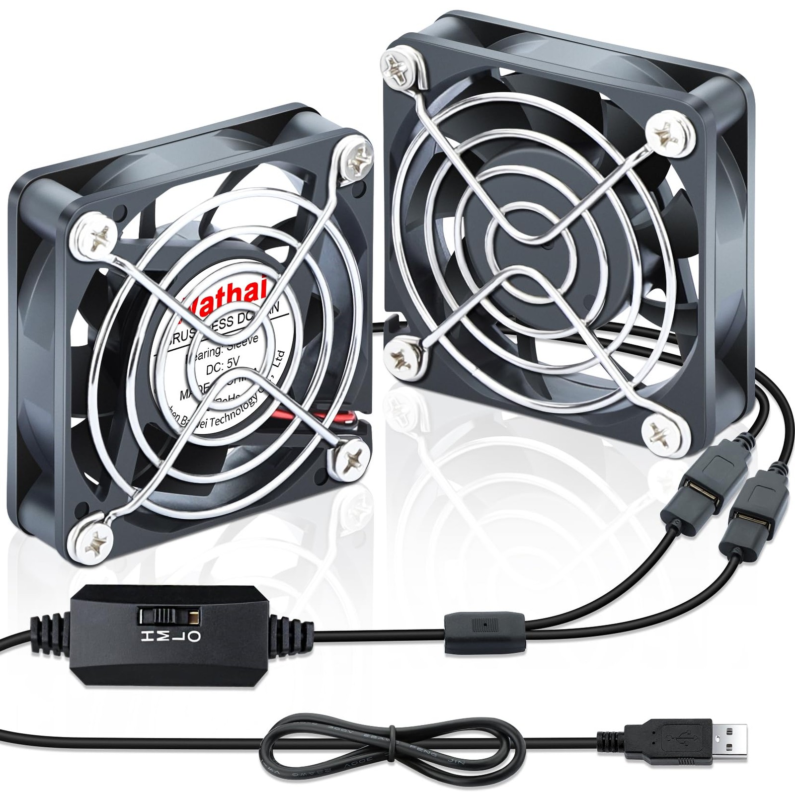 2Pack 60mm USB Fan 5V Brushless Computer Cooling Fan with 3 Speed
