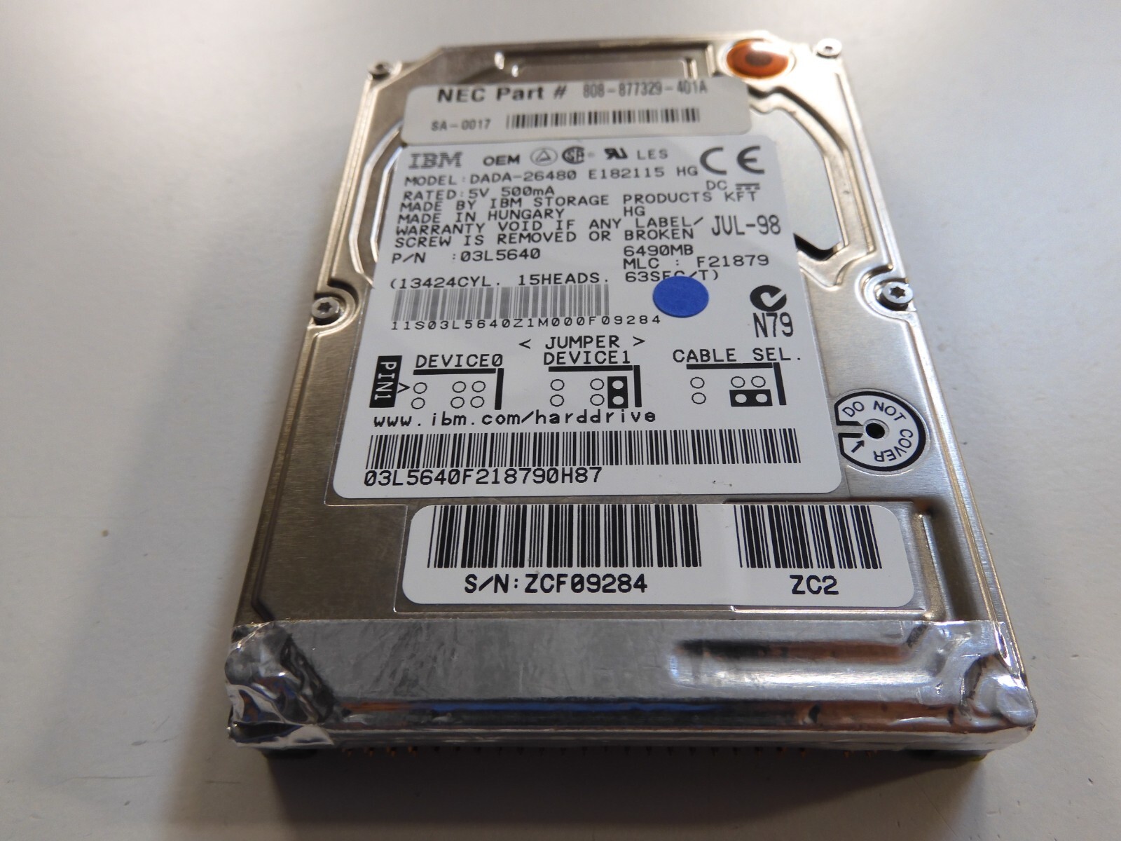 IBM 03L5640 DADA-26480 6.4GB 4200RPM 2.5" EIDE Hard Drive
