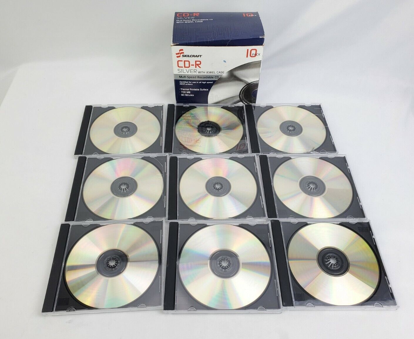 Skilcraft CD-R Discs (9) 700MB Thermal Printable Media 80 Minute Multi-Speed New