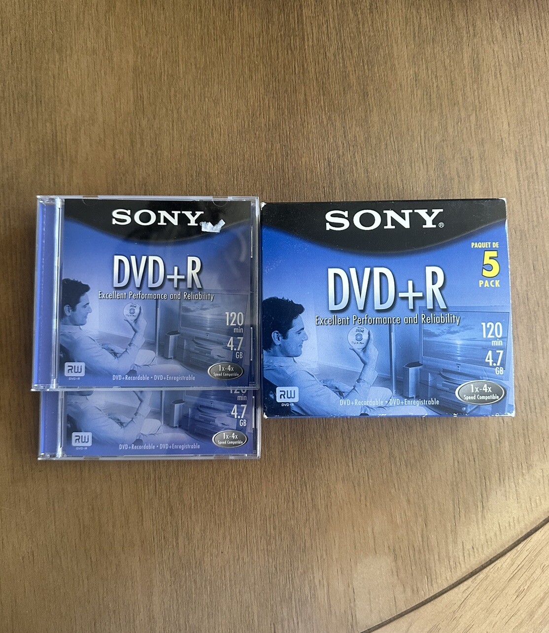 New SONY DVD+R Recording Media 5 Pack 120 Minutes 4.7 GB + 2 Extra 7 Total