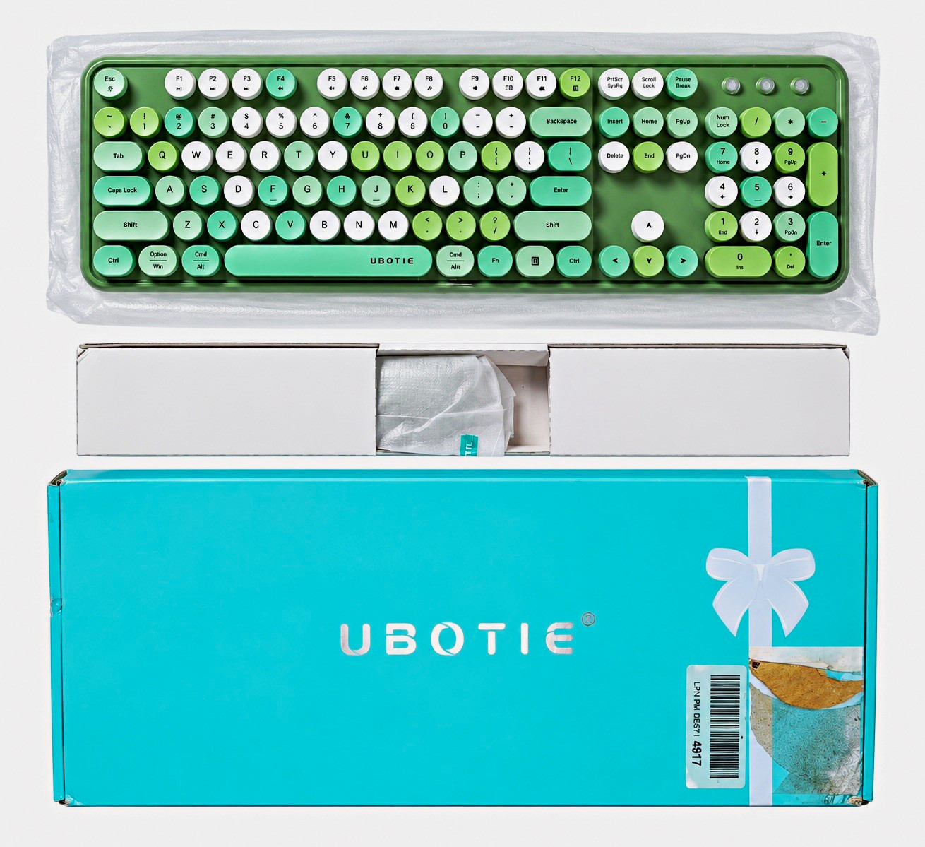 UBOTIE Wireless Keyboard Mouse Combo Green Gradient 2.4G USB Round Keys