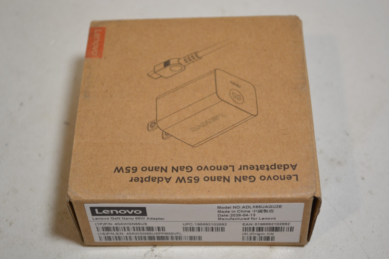 GENUINE Lenovo GaN Nano 65W Adapter 40AWGN65US ADLX65UAGU2E