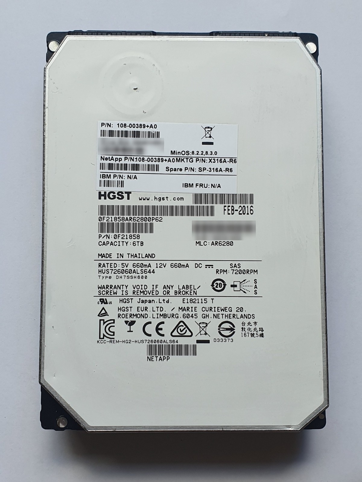 6TB SAS/SATA HGST Ultrastar HUS726060ALS644 NetApp X316A-R6 7200rpm 64MB 3.5