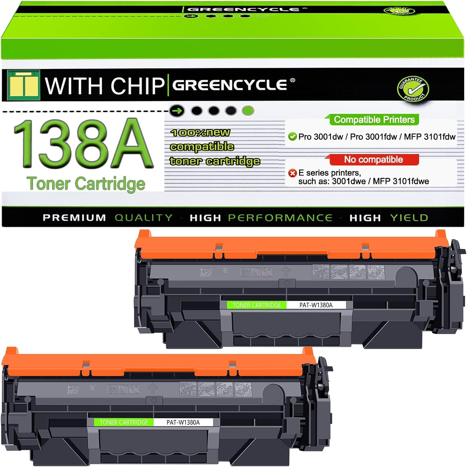 2PK Black Laser Toner Replacement for HP W1380A 138A 3001dw 3001fdw MFP 3101fdw