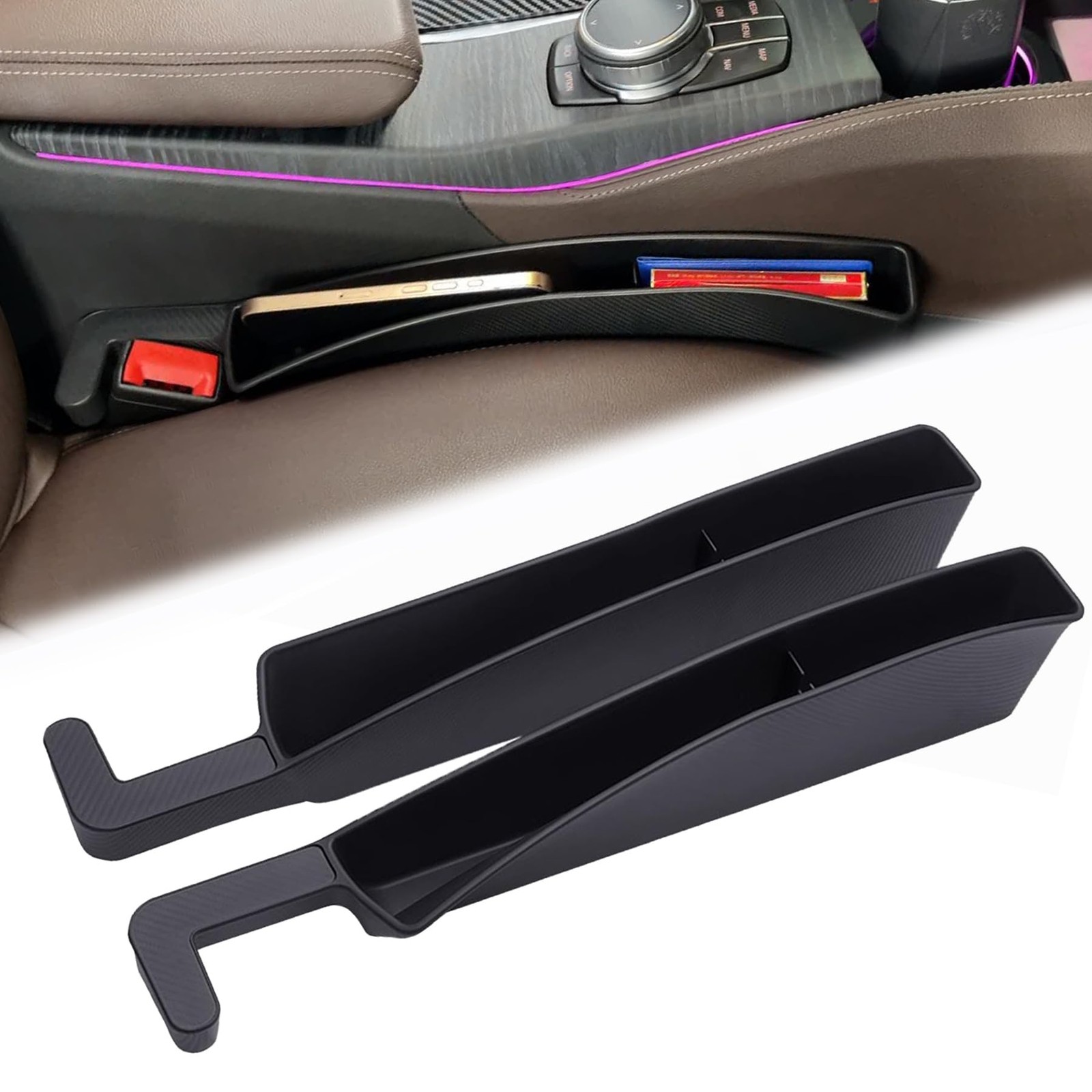 2 Packs Car Seat Gap Filler Organizer, Dual Slot Car Seat Gap Organizer, Gap ...