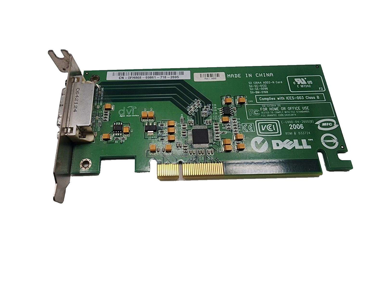 Low Profile Dell Sil 1364A ADD2-N PCI-e Low Profile DVI Adapter Card 0FH868