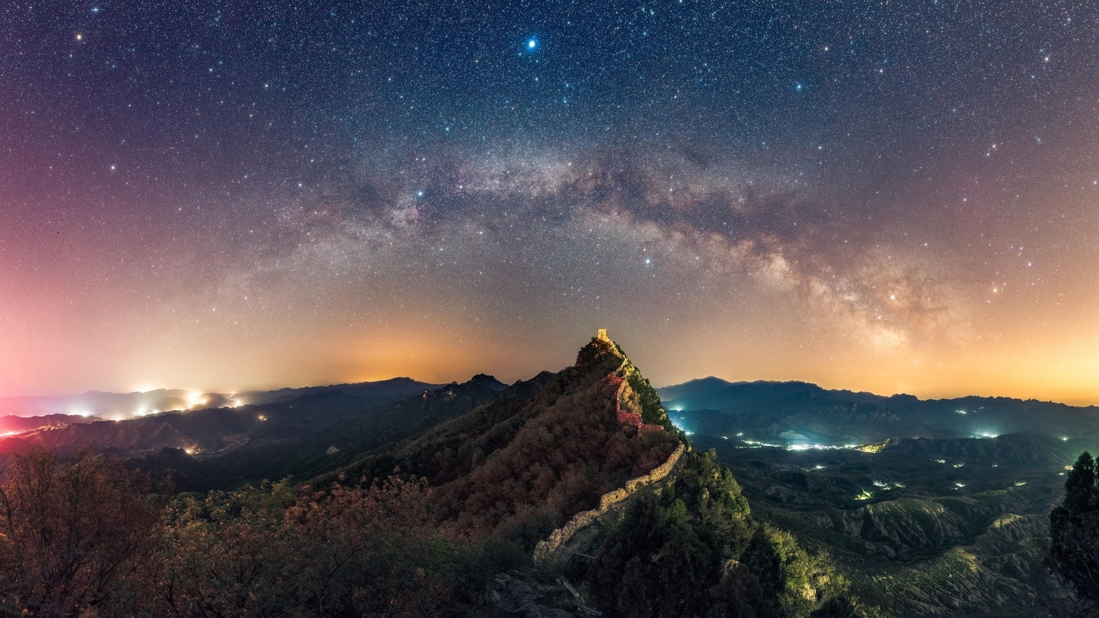Landscape great wall of china milky way mountains stairs Custom Gaming Mat Desk