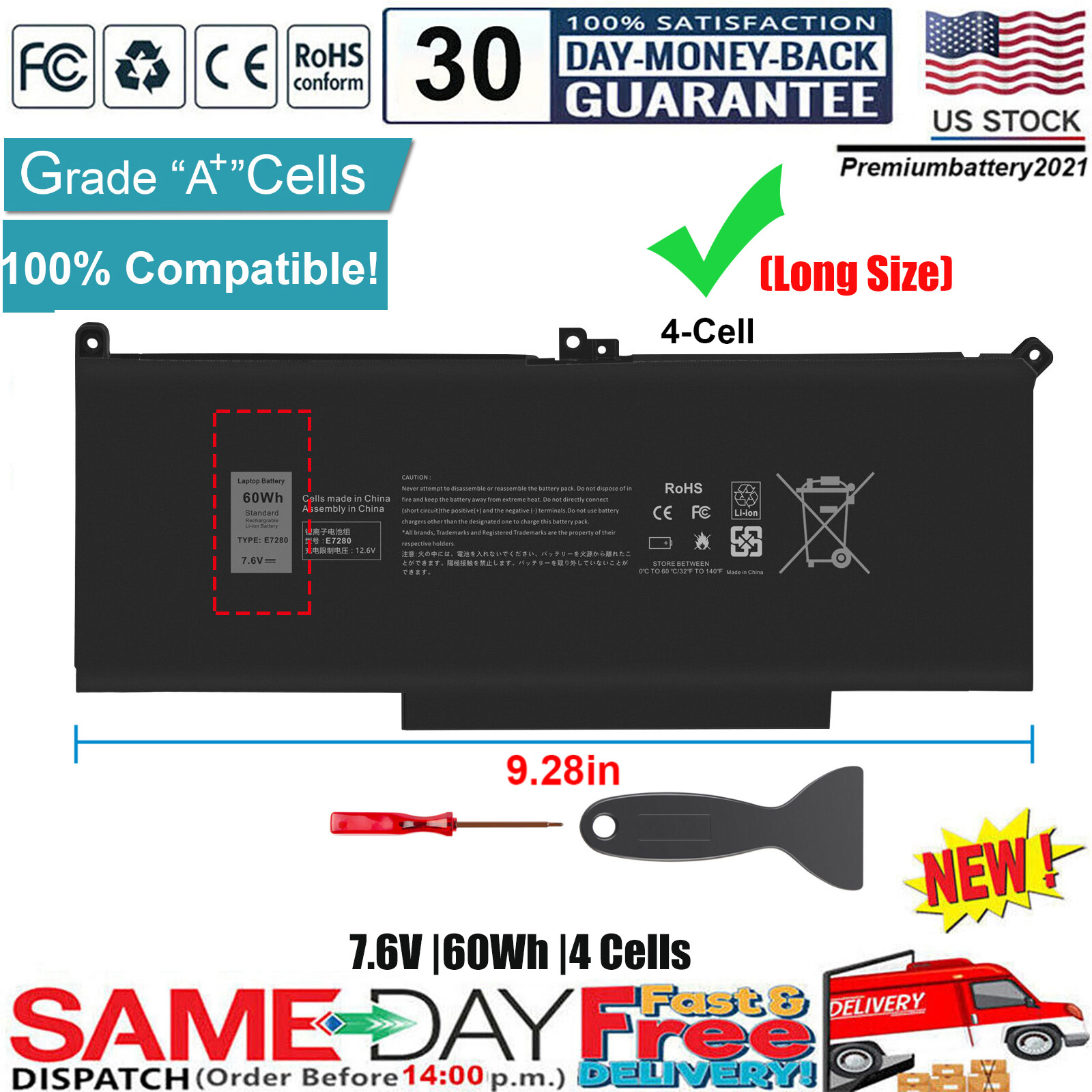 ✅Laptop Battery for Dell Latitude 12 13 14 Series E7280 E7290 E7380 E7390 E7480