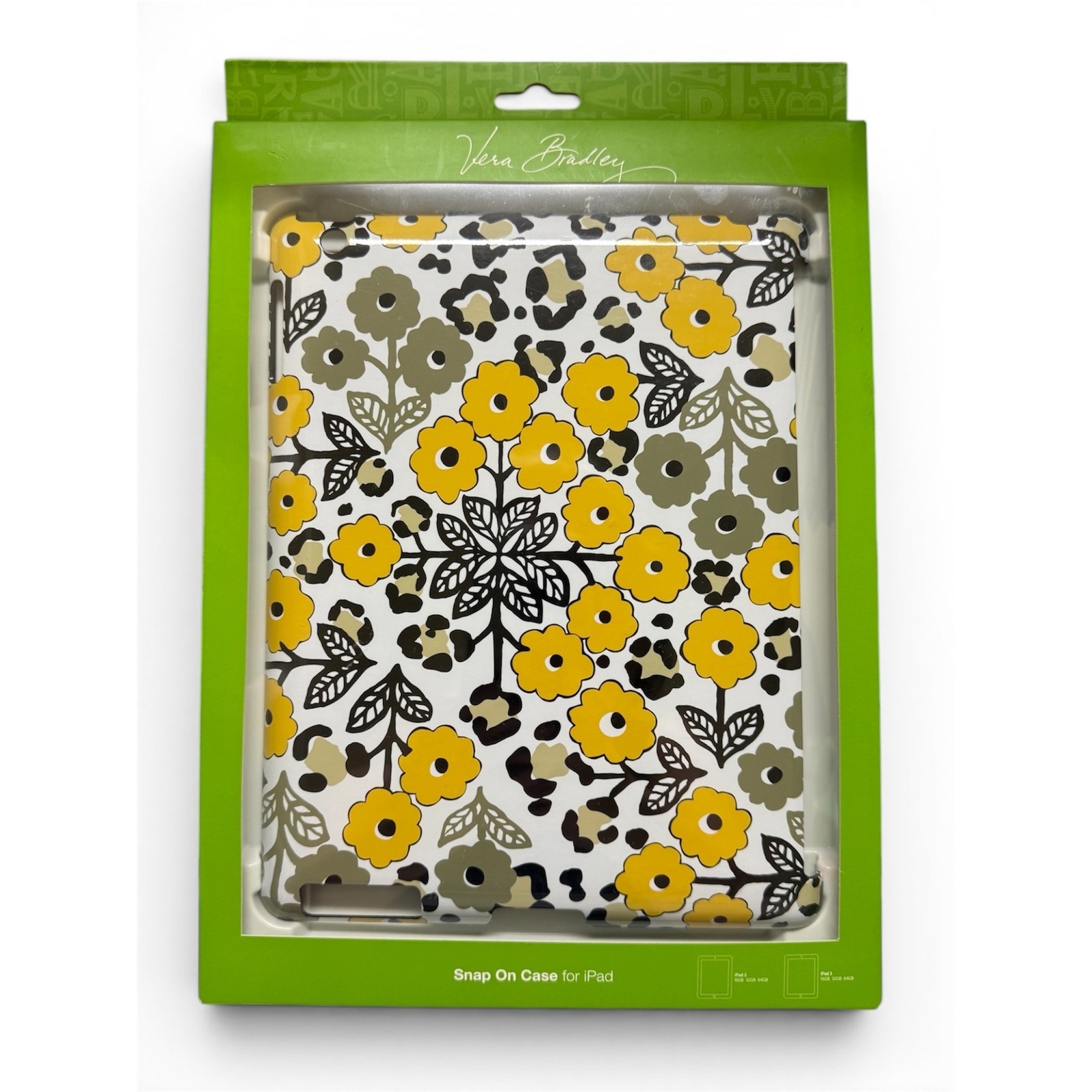Vera Bradley Go Wild Floral Leopard Snap On Case iPad 2 iPad 3 Yellow Grey NIB