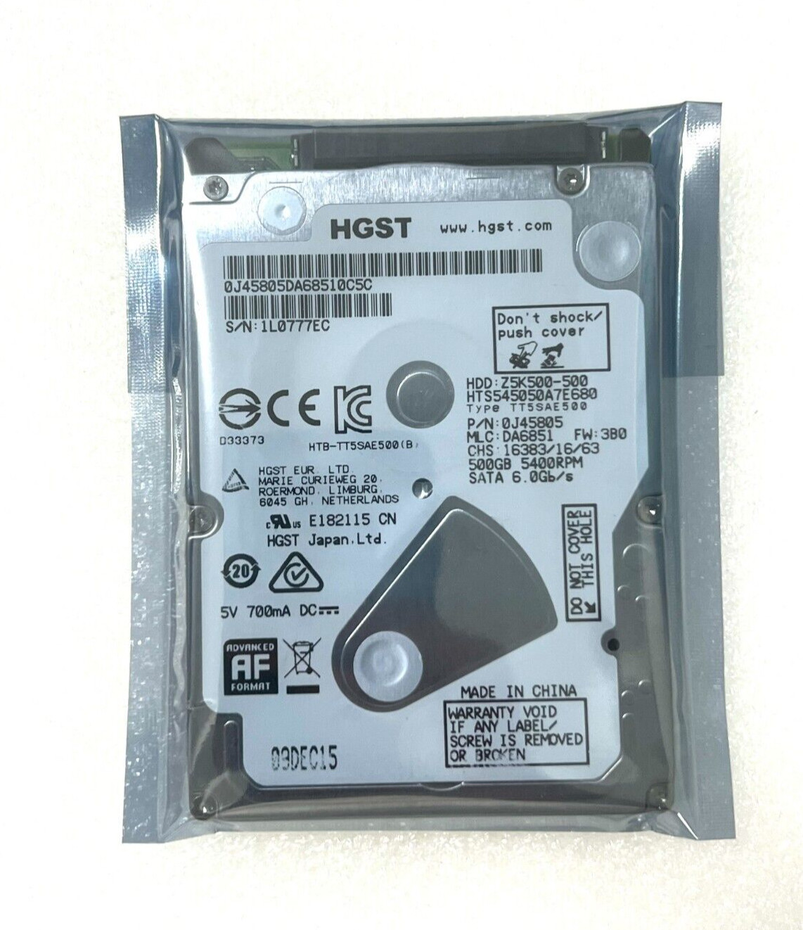 HTS545050A7E680 HGST 500GB Z5K500-500 5400RPM SATA Hard Drive 7MM