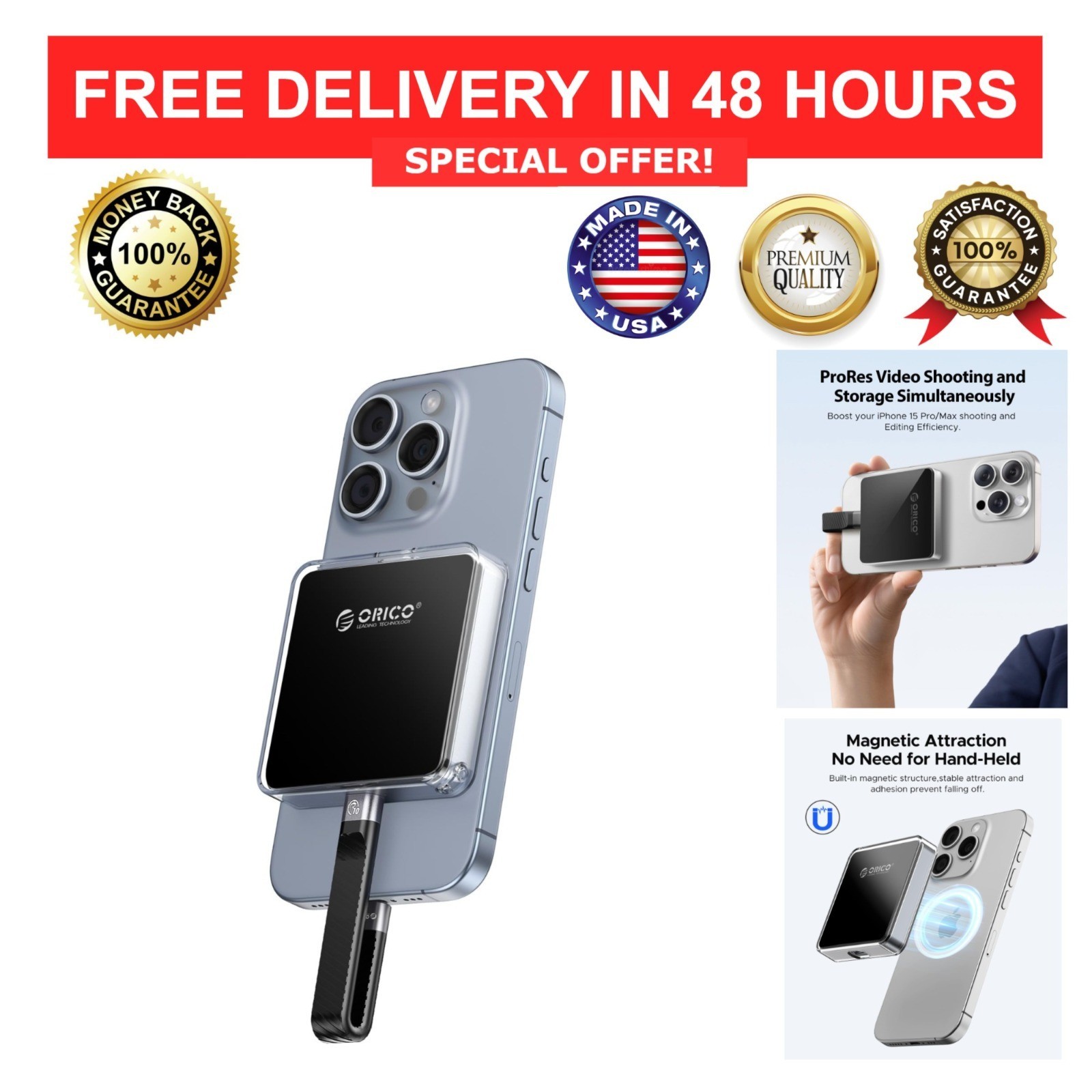 ORICO Magnetic M.2 NVMe SSD Enclosure 10Gbps 2230 M-Key for iPhone 15 Pro Max
