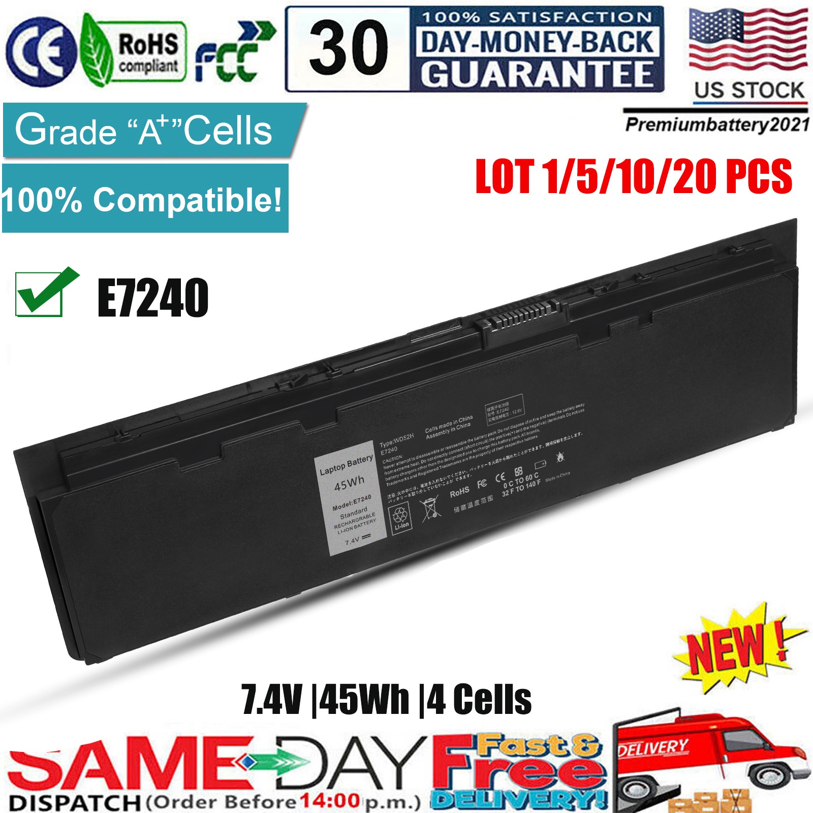 ✅LOT Battery For DELL Latitude E7240 E7250 Ultrabook GVD76 KWFFN VFV59 WD52H NEW