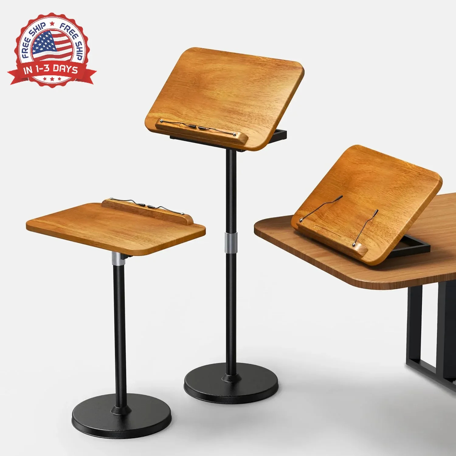 NAMON 2-in-1 Floor & Desktop Book Stand with Large 16.5"x11.8" Solid Wood Panel,