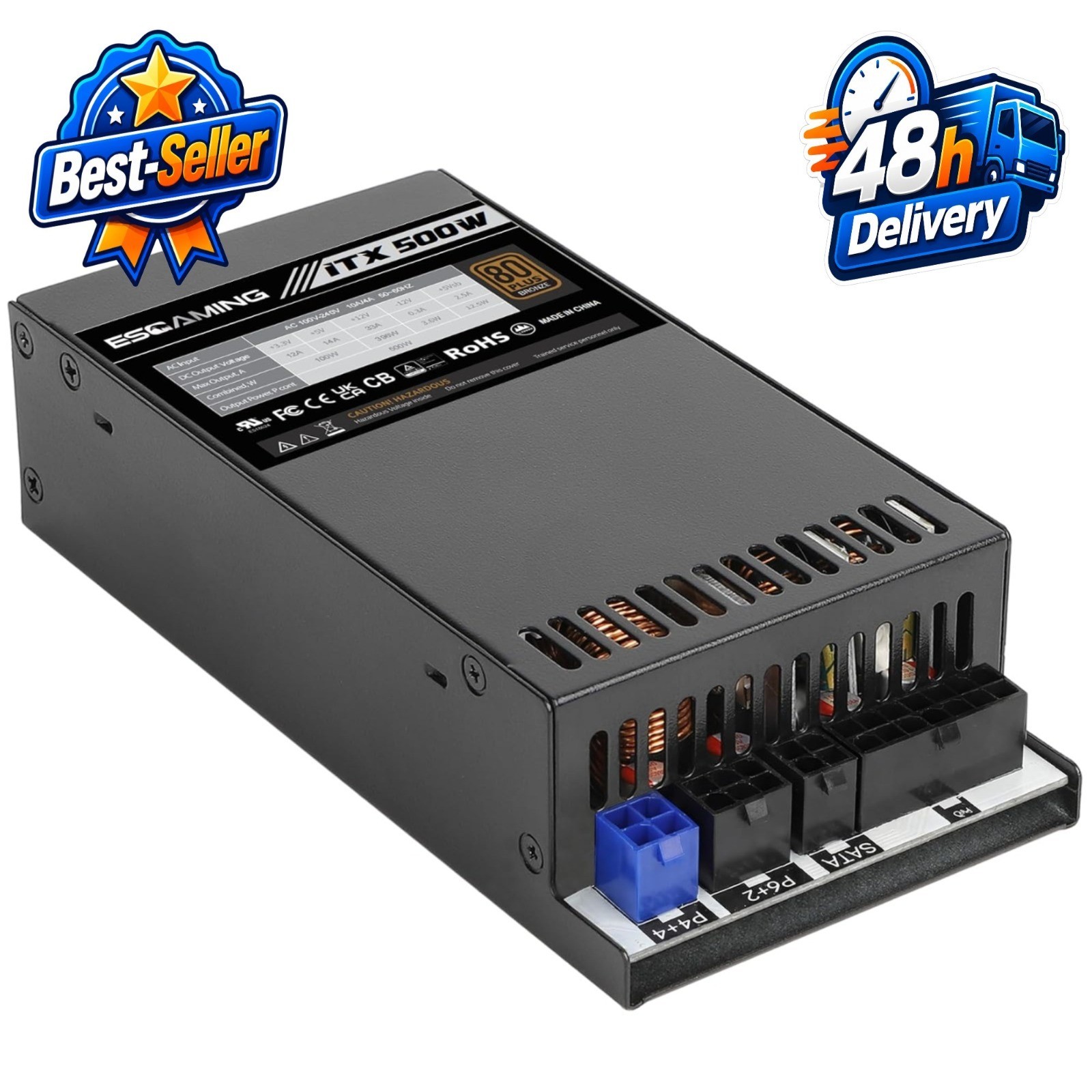 500W 1U Flex ATX Mini ITX Power Supply, 80+ Bronze Certified Modular PSU