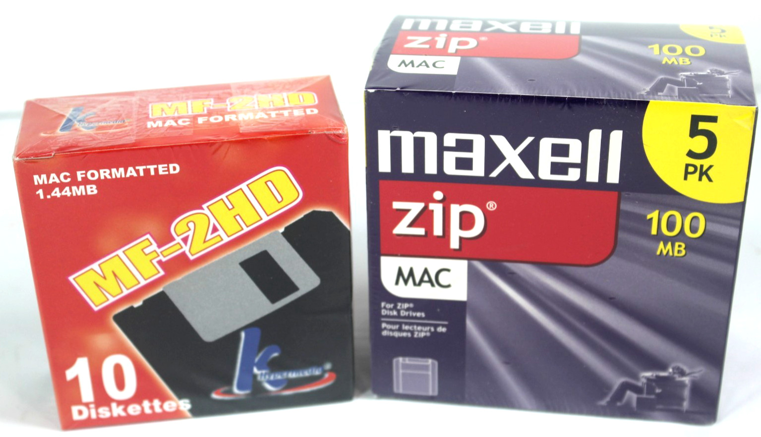 MF-2HD 1.44MB 10 Diskettes, Maxell Zip Disks 100MB 5 Pack Both For Mac New Boxes
