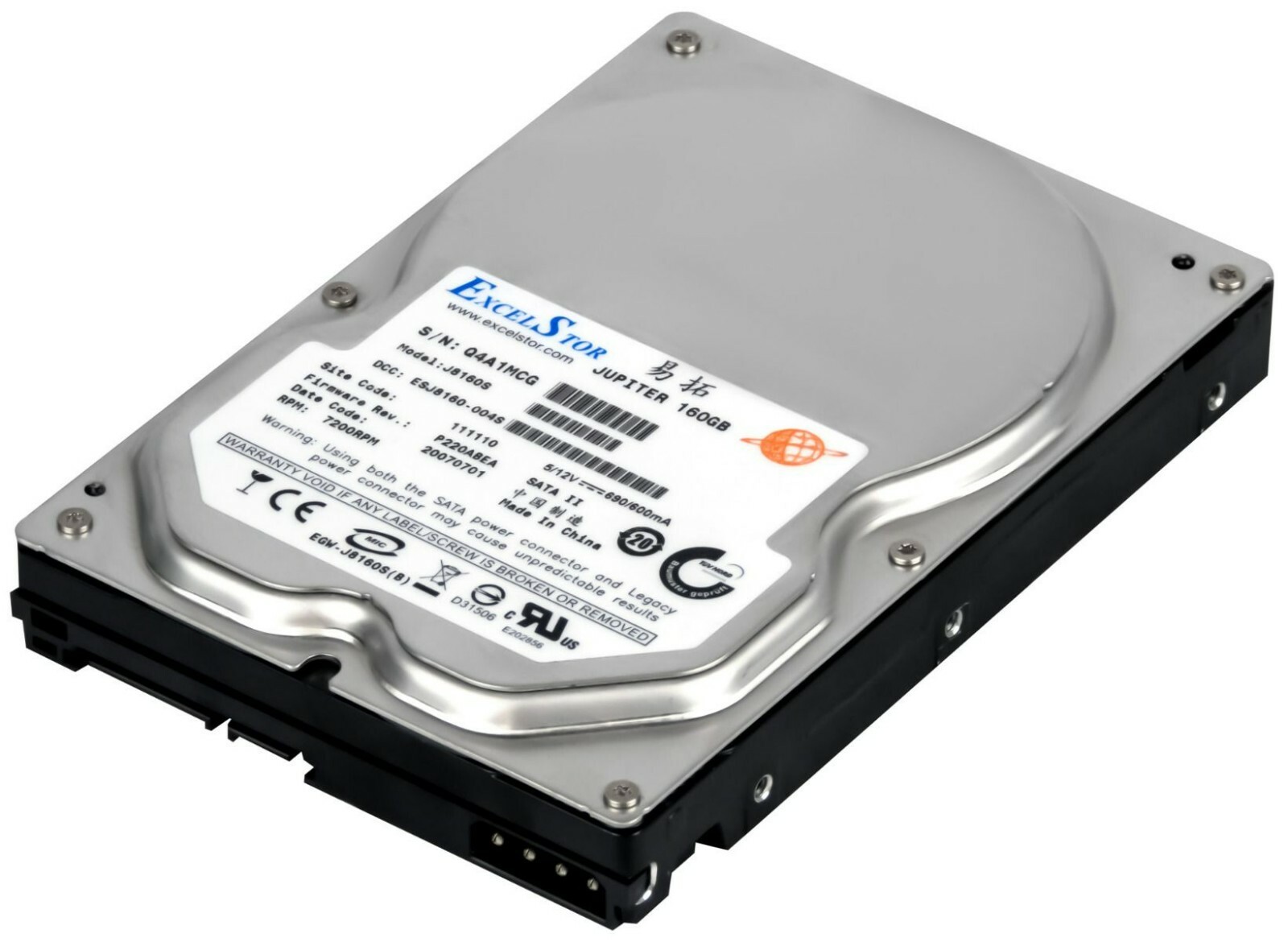 HARD DRIVE EXCELSTOR JUPITER J8160S 160GB 7200RPM 8MB CACHE SATA II 3.5" inch
