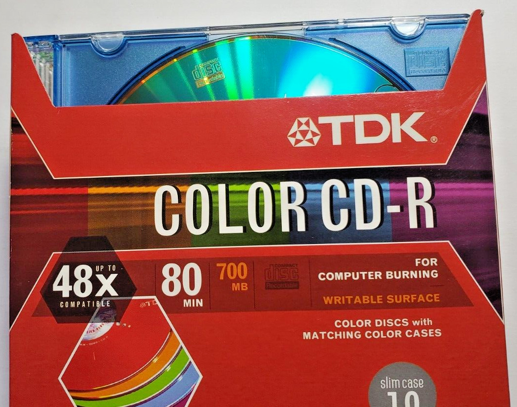 TDK Color CD-R 48X 80min 700MB 9 in Pack New in Open Package Color CDs & Cases