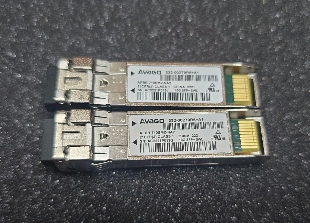 2x Avago 332-00279R6+A1SFP+ SWL 10GB Transceiver AFBR-710SMZ-NA2