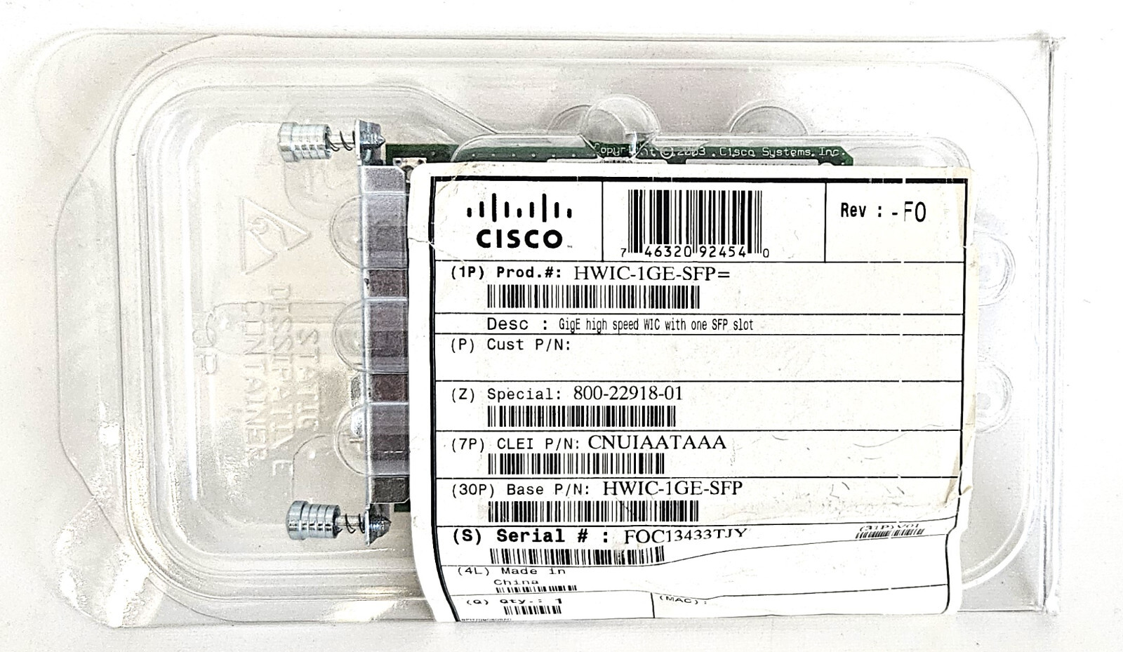 Cisco HWIC-1GE-SFP= Highspeed WIC with 1 SFP Slot Network Adapter 1 Gbps NEW