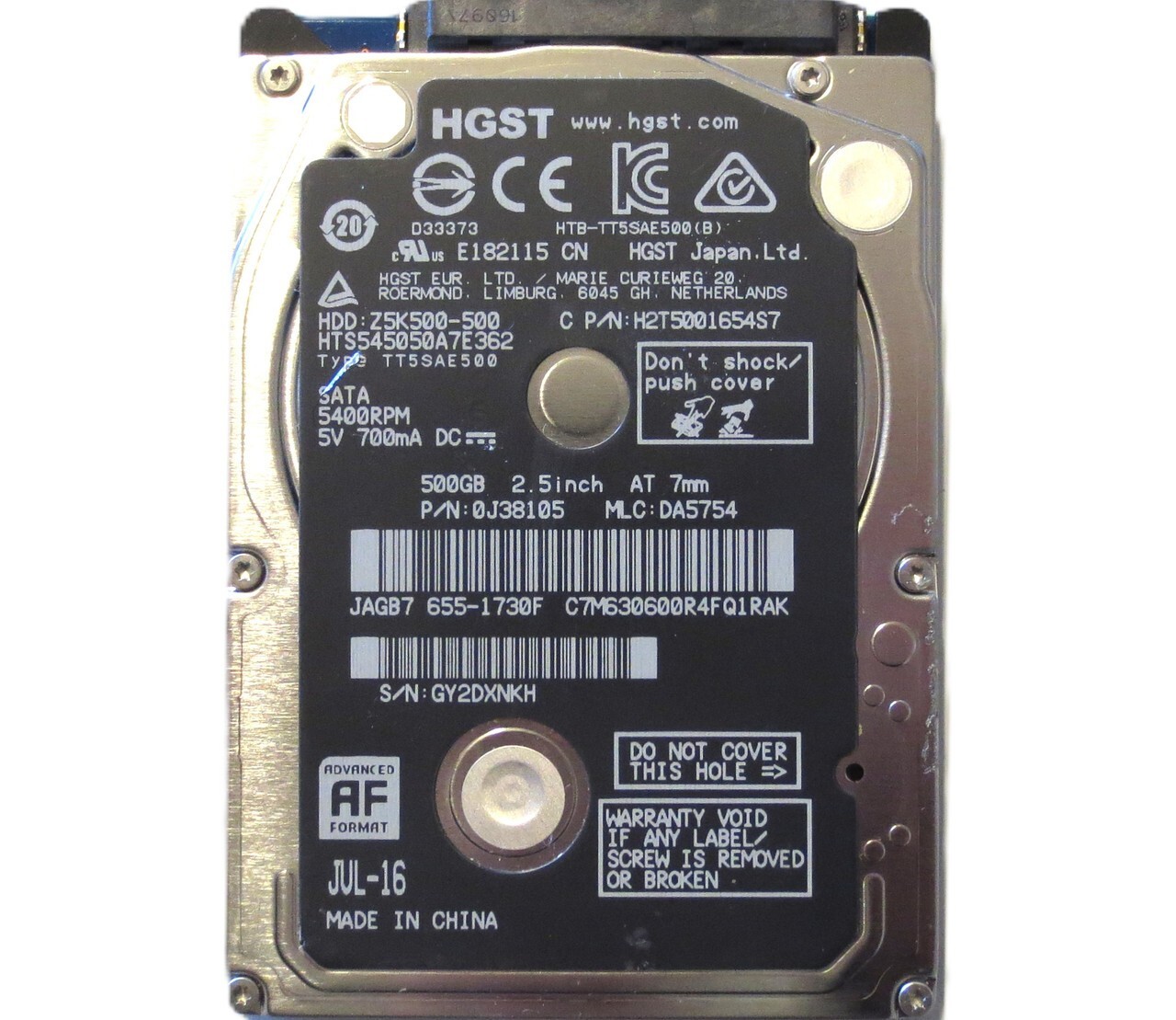 Hitachi HTS545050A7E362 PN: 0J38105 DA5754 China 2.5" 500gb Sata hard drive 2016