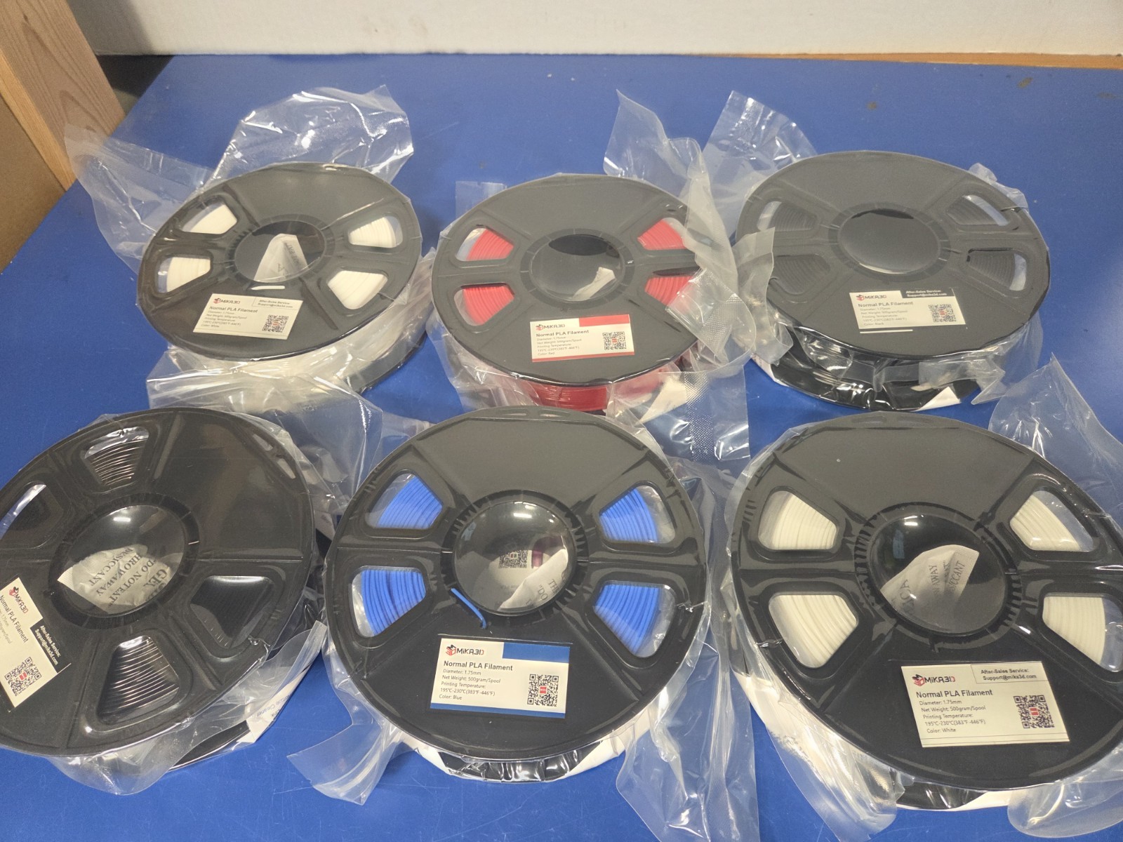 (6) Mika 3D Normal PLA  Filament 1.75mm 500 gram Spools