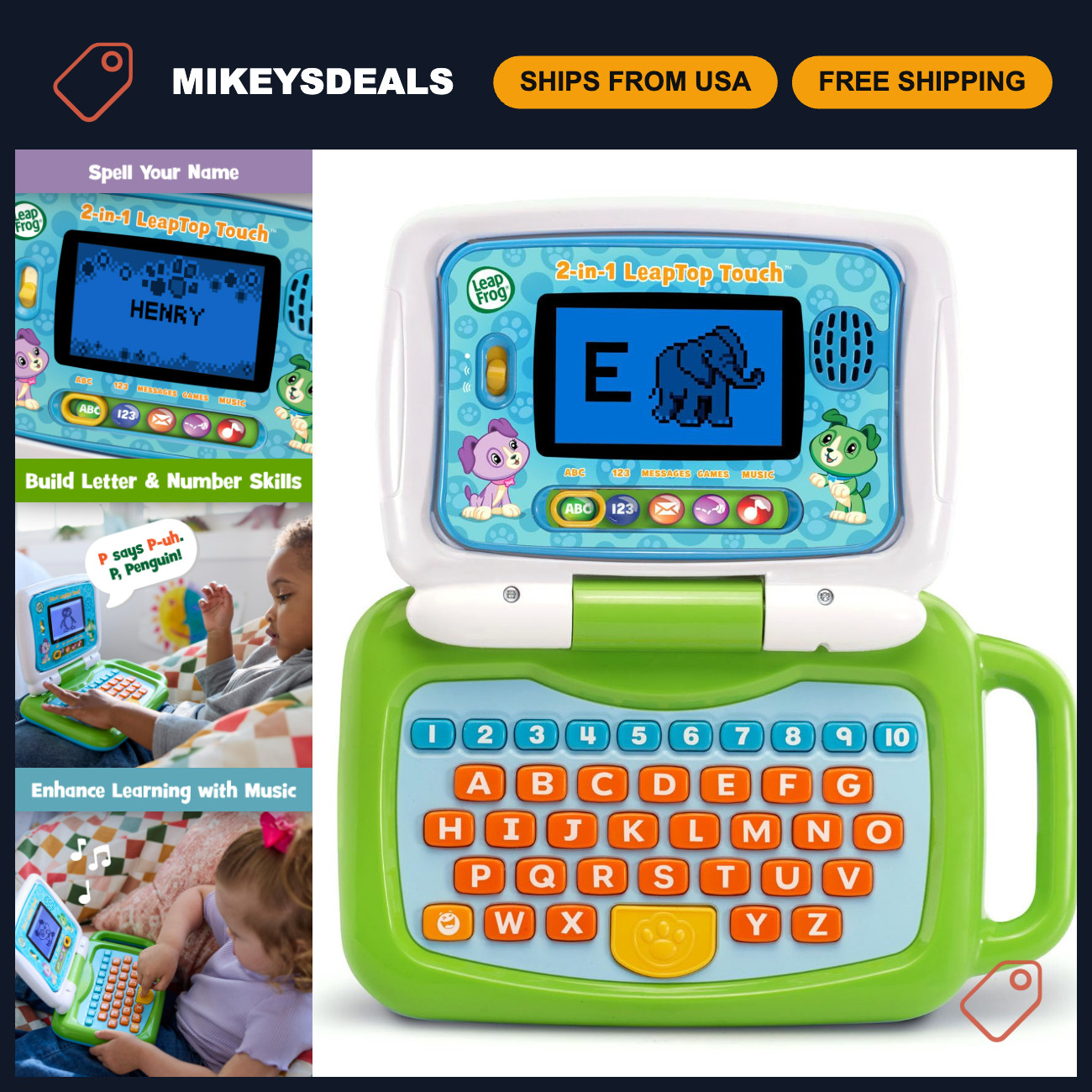 2-in-1 Touchscreen Learning Laptop for Kids - Educational Toy, Fun Games, & Acti