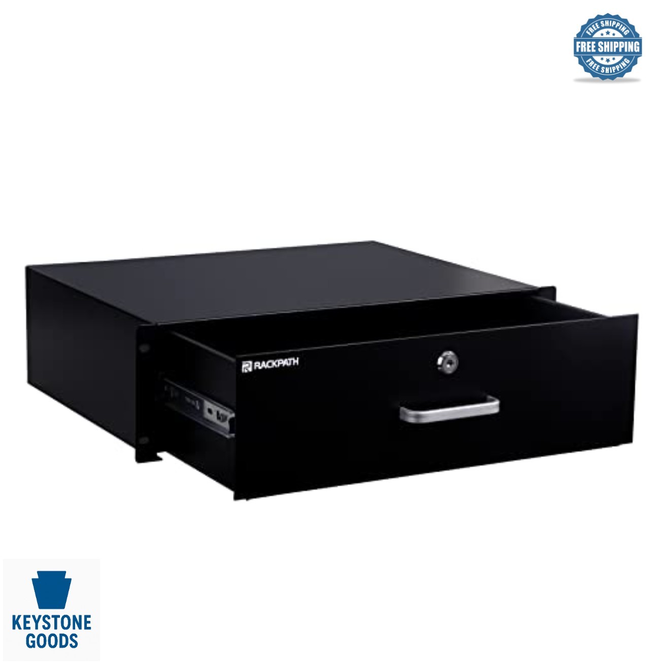 3U Rack Mount Drawer 19 Inch Steel Black Lock and Key for AV Network DJ