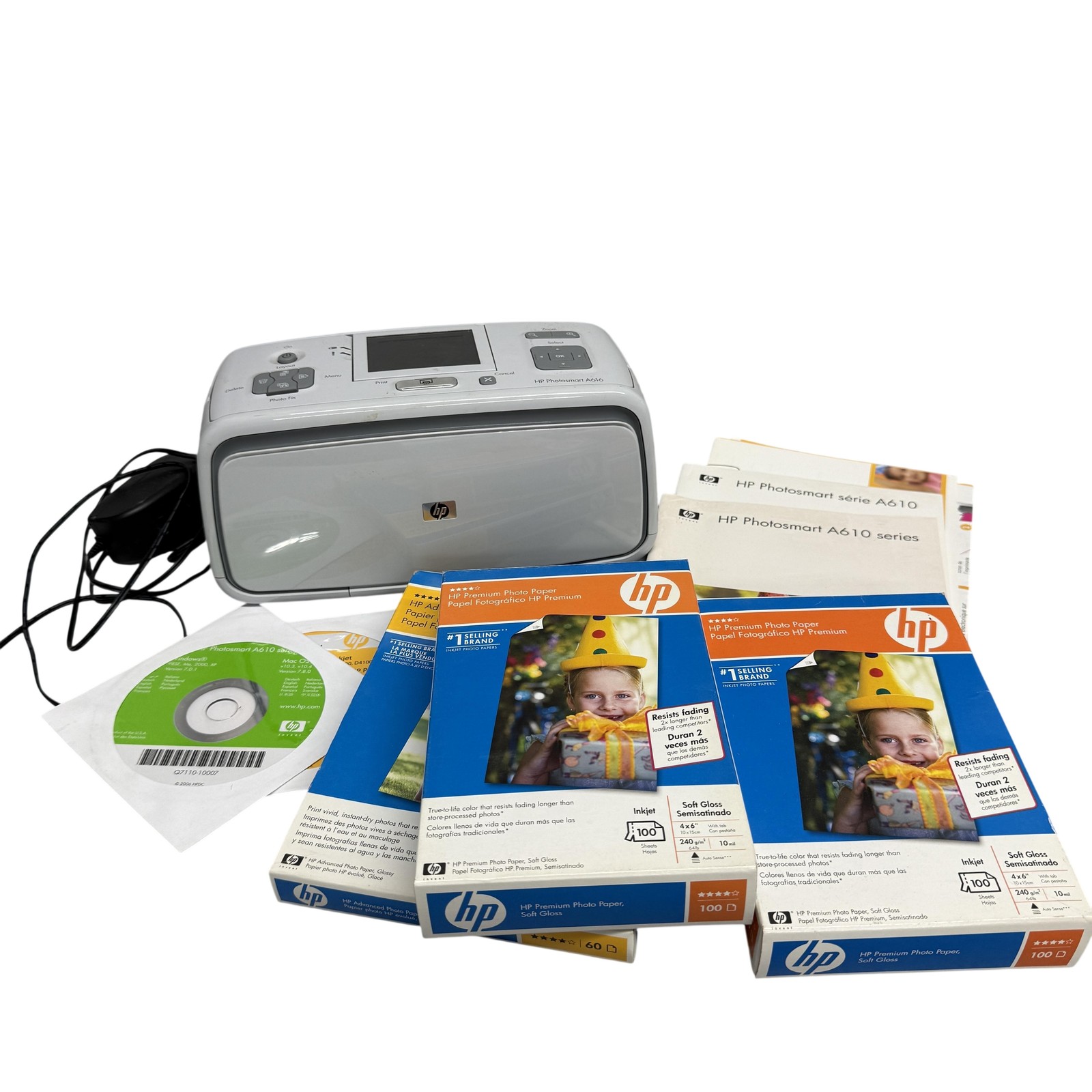 HP Photosmart A616 Digital Photo Printer USB 2.0 Compact White Bundle Paper