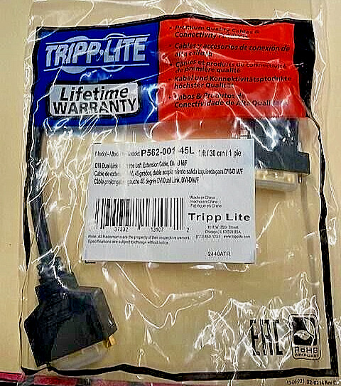 Tripp Lite Dvi Dual Link Video Extension Cable (45 Degree Left Connector) - 12
