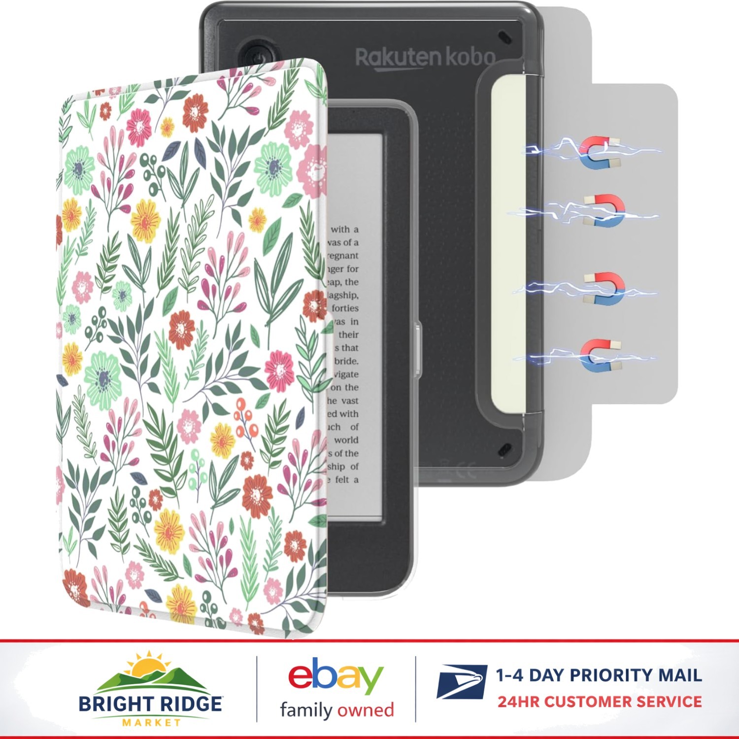 6" Kobo Clara Detachable Case with Transparent Back and Strong Magnetic Closure