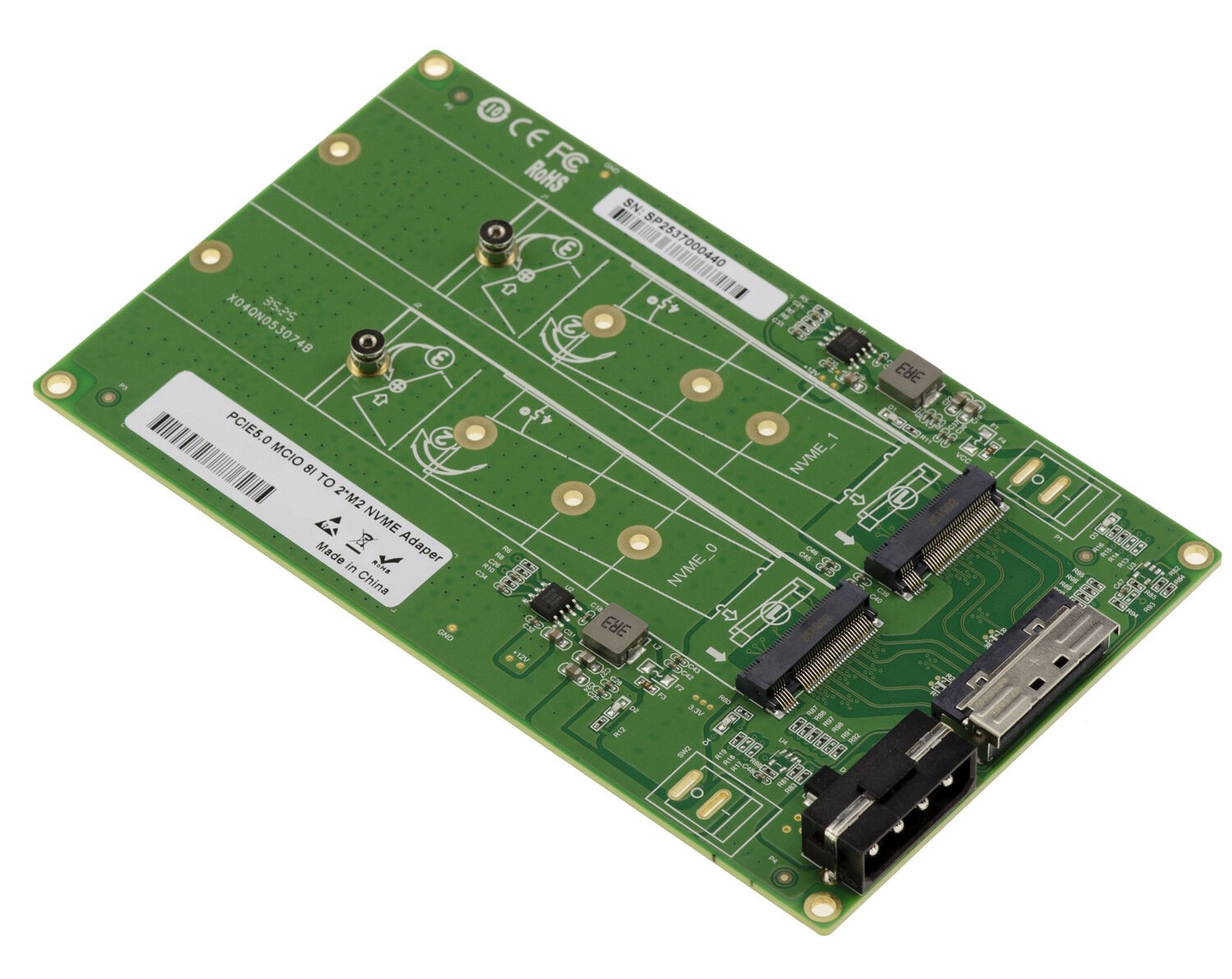 KALEA-INFORMATIQUE Gen 5.0 Adapter 2x M.2 PCIe NVMe M-Key to MCIO 8i - 32 GB/s