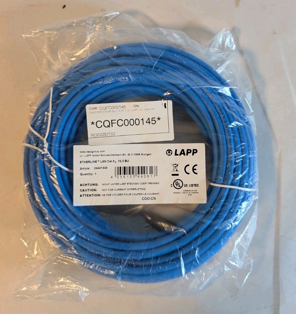 LAPP ETHERLINE LAN Cat.6A Patch Cord 15m 50ft Blue S/FTP Ethernet Cable 24441340