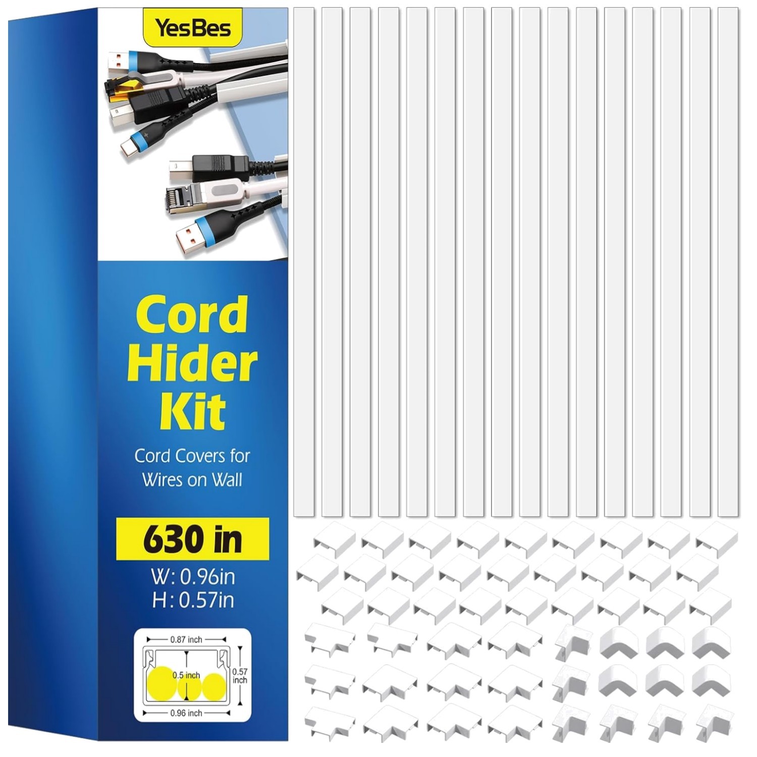 Elegant 630in Cord Hider Kit - Paintable Raceways for Stylish Home Safety