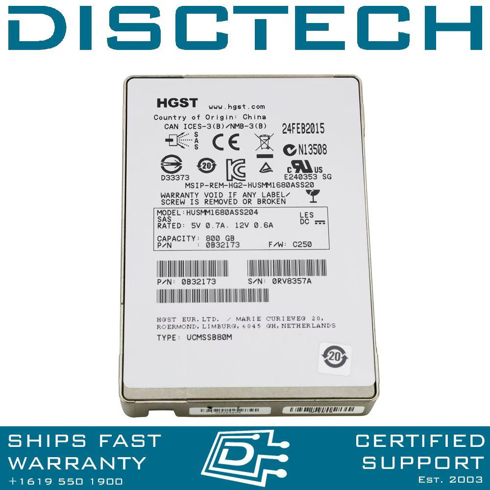 HGST HUSMM1680ASS204 800GB MLC 12Gbps 512e 2.5" SAS SSD