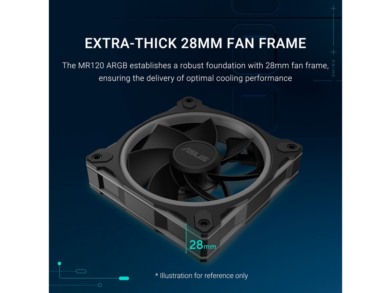 ASUS Prime MR120 ARGB fan black triple pack, 28mm extra-thick frame, quiet,