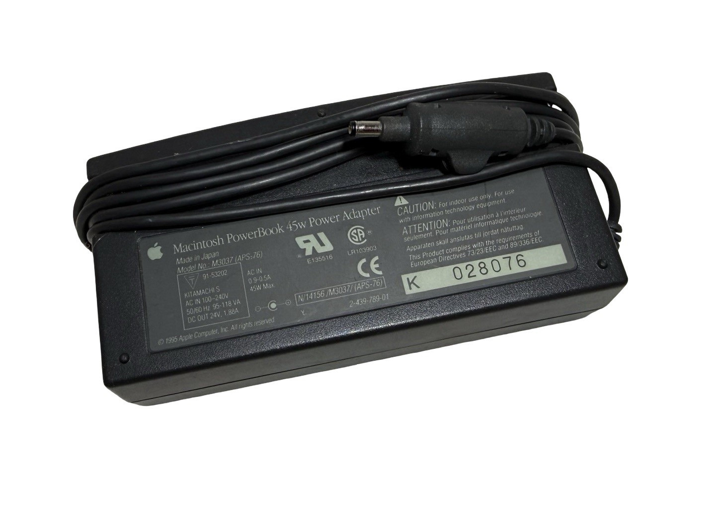 1995 INCOMPLETE Apple Macintosh PowerBook M3037 (APS-76) Power Adapter Mac