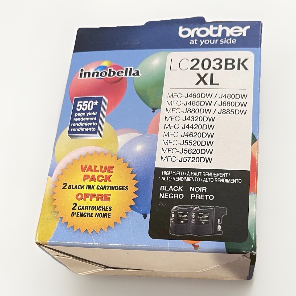 Genuine Brother LC203BK XL High Yield Ink Cartridge 2-Pack - Black - Sealed