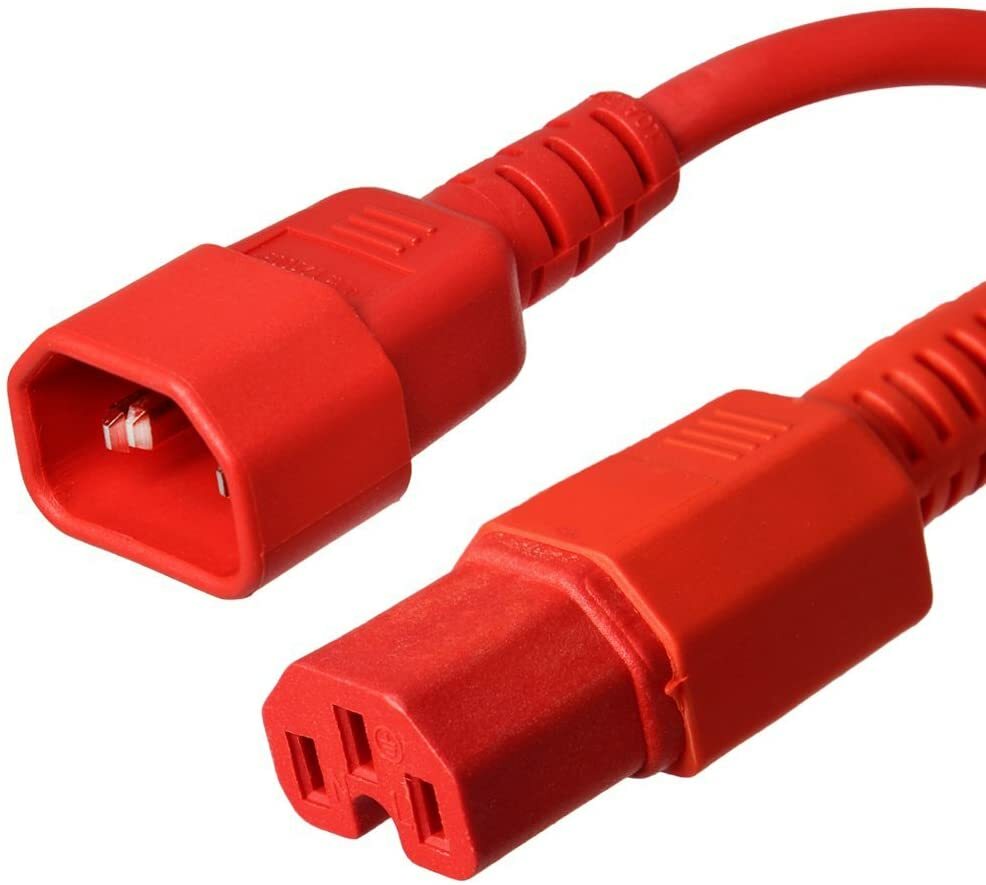 2FT IEC C14 - C15 Red Power Cord 14AWG 15A/1875W 100-250V 0.6M